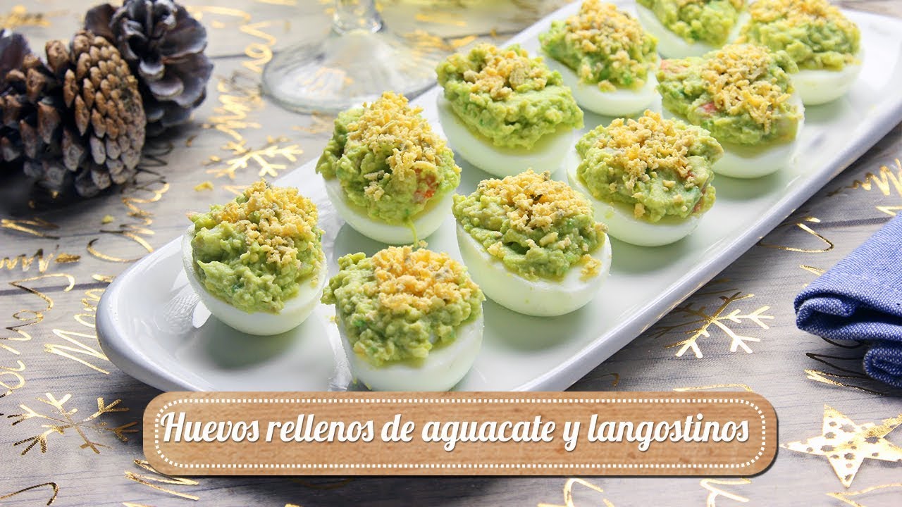 huevos rellenos de gambas y aguacate