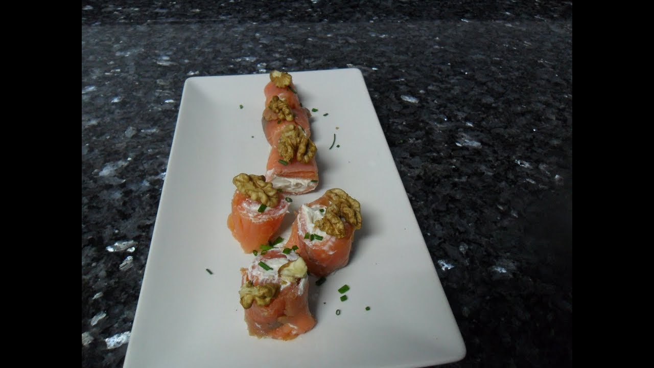 rollitos de salmon con queso y nueces