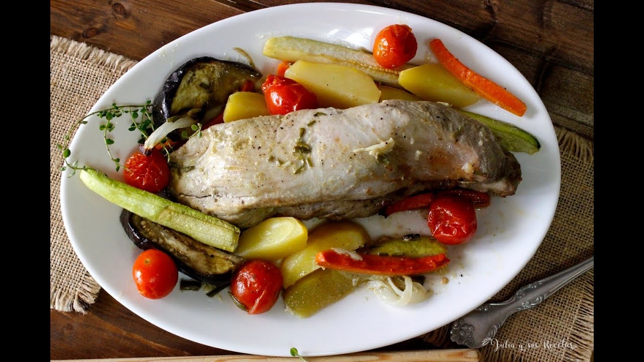 solomillo de cerdo al horno con verduras