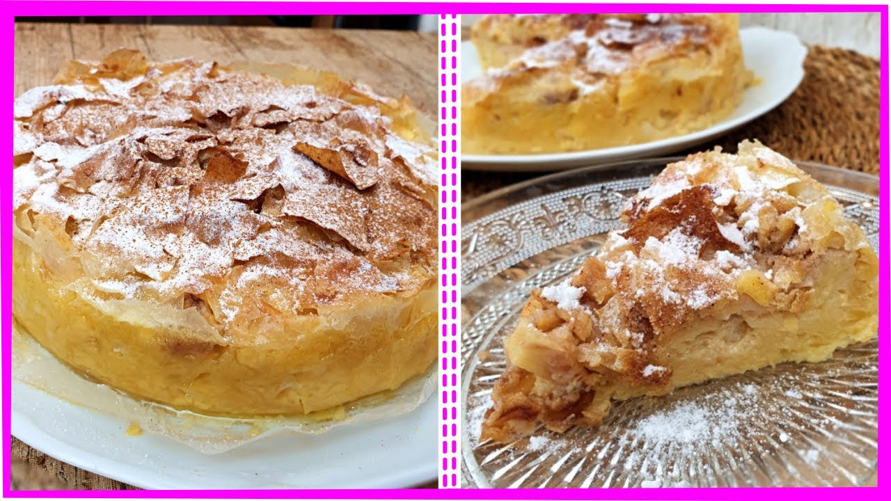 tarta de manzana con pasta filo y crema pastelera