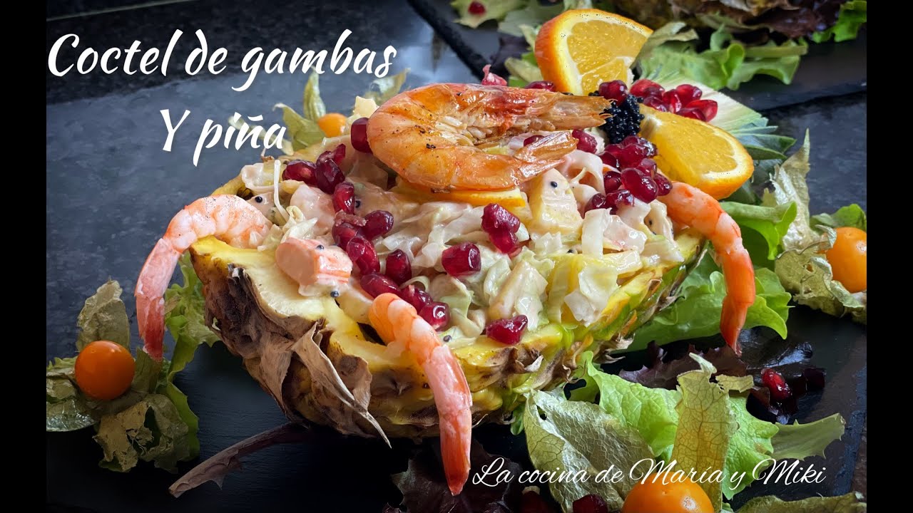 aguacate con gambas y piña