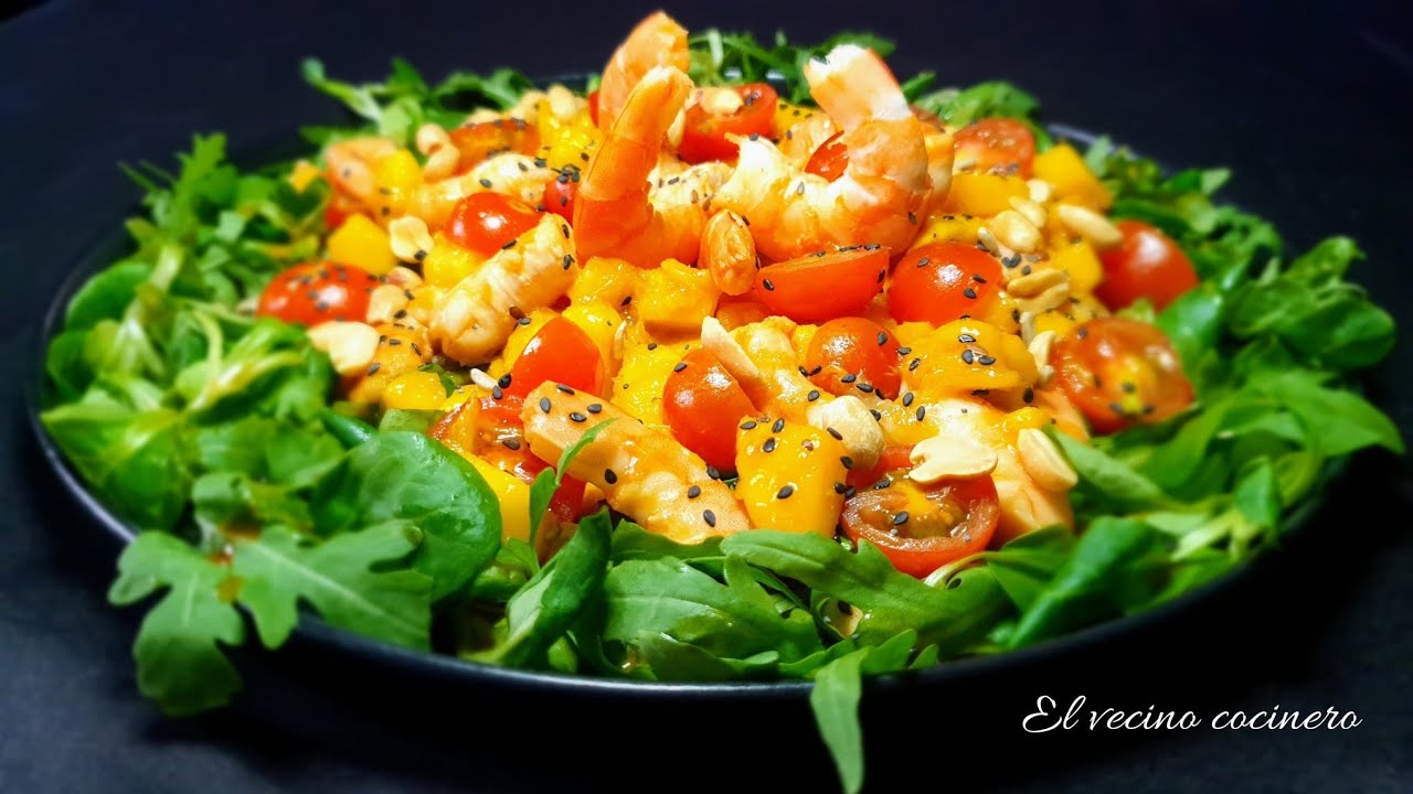 ensalada de langostinos y mango